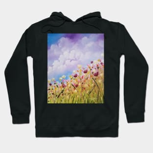 Look to the Light, Daylight flowers, flowers impressionism, wild flowers, clouds, skyscape, cloudy sky with flowers Hoodie